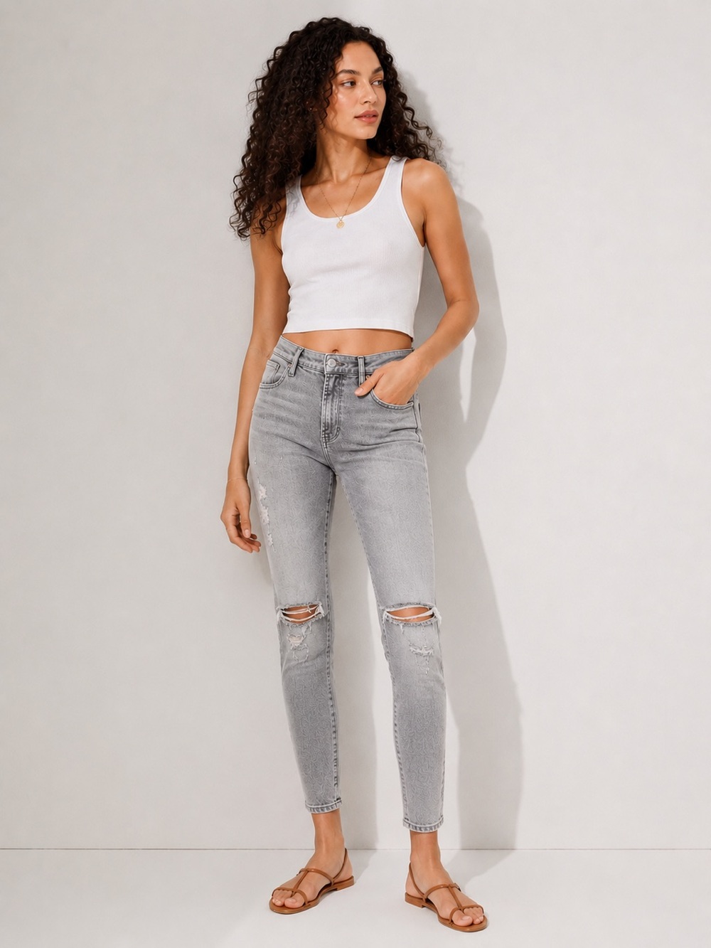 AGOLDE Sophie Cropped Skinny Jeans Gray Distressed High Rise Denim Size 29